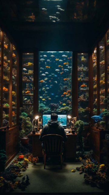 Office in Fish Aquarium iPhone Wallpaper