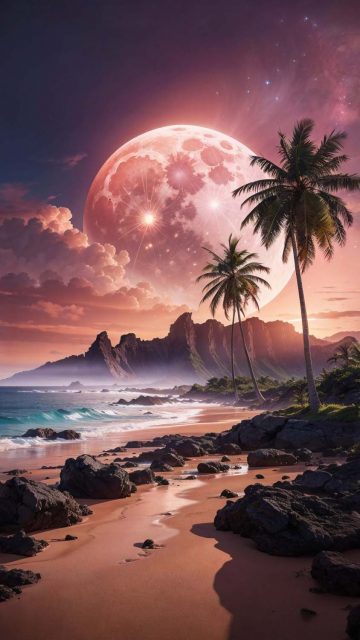Super Moon Beach iPhone Wallpaper