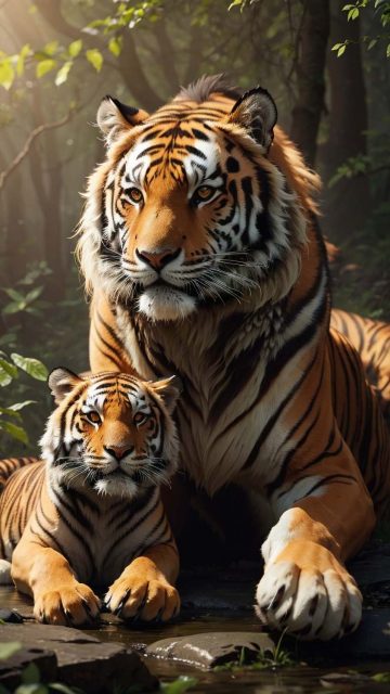 Tiger with Cub iPhone Wallpaper