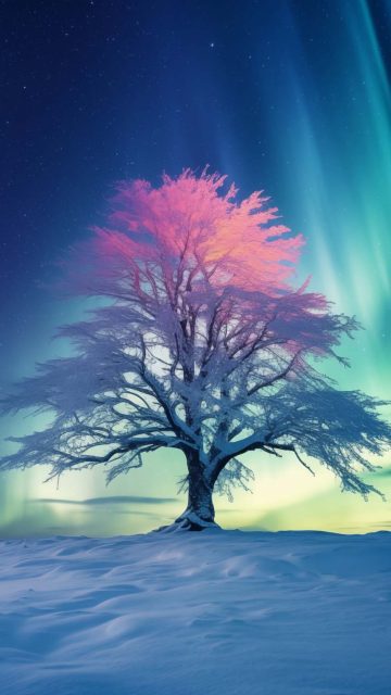 Tree Snow Aurora iPhone Wallpaper