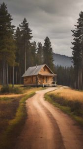 Wooden Log House Forest iPhone Wallpapers