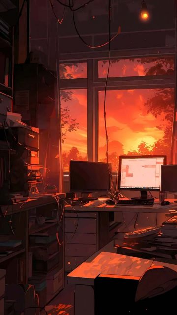 Work Desk Sunset Window Cool Wallpapers