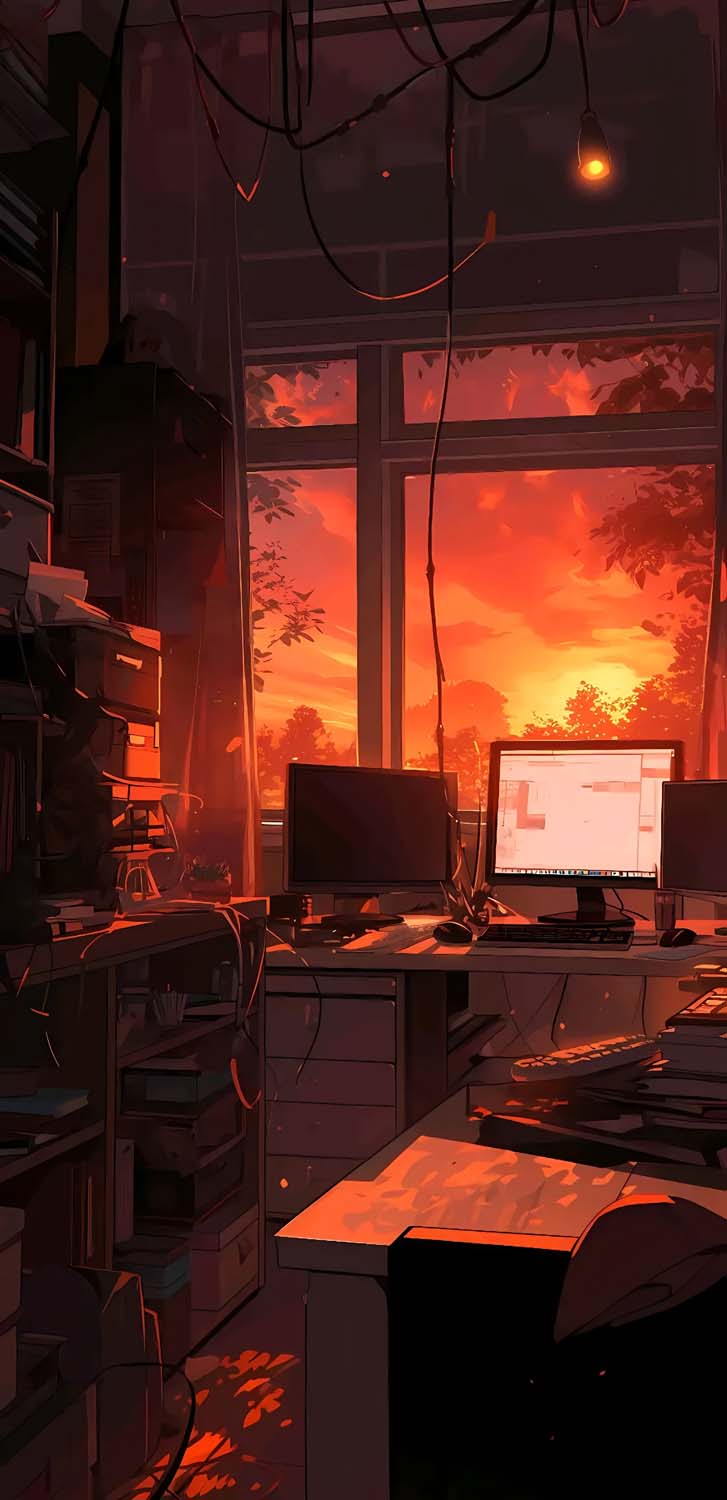 Work Desk Sunset Window Cool Wallpapers