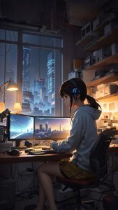 Workstation Night Chill Vibes iPhone Wallpaper