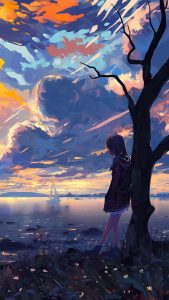 my secret alone time sea shore clouds silence digital art iPhone Wallpaper