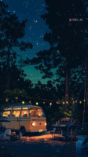 Camping RV Night iPhone Wallpapers
