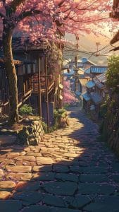 Cherry Blossom Tree Street iPhone Wallpaper