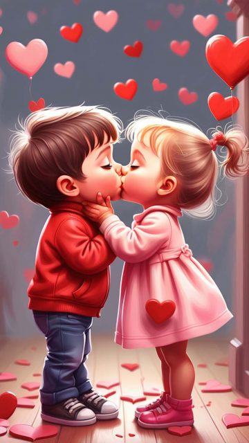 Cute Kids Valentines Day Kiss iPhone Wallpaper