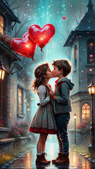 Cute Little Boy and Girl Kissing iPhone Wallpaper