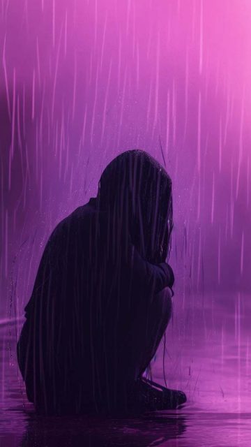 Girl crying in lofi rain iPhone Wallpaper