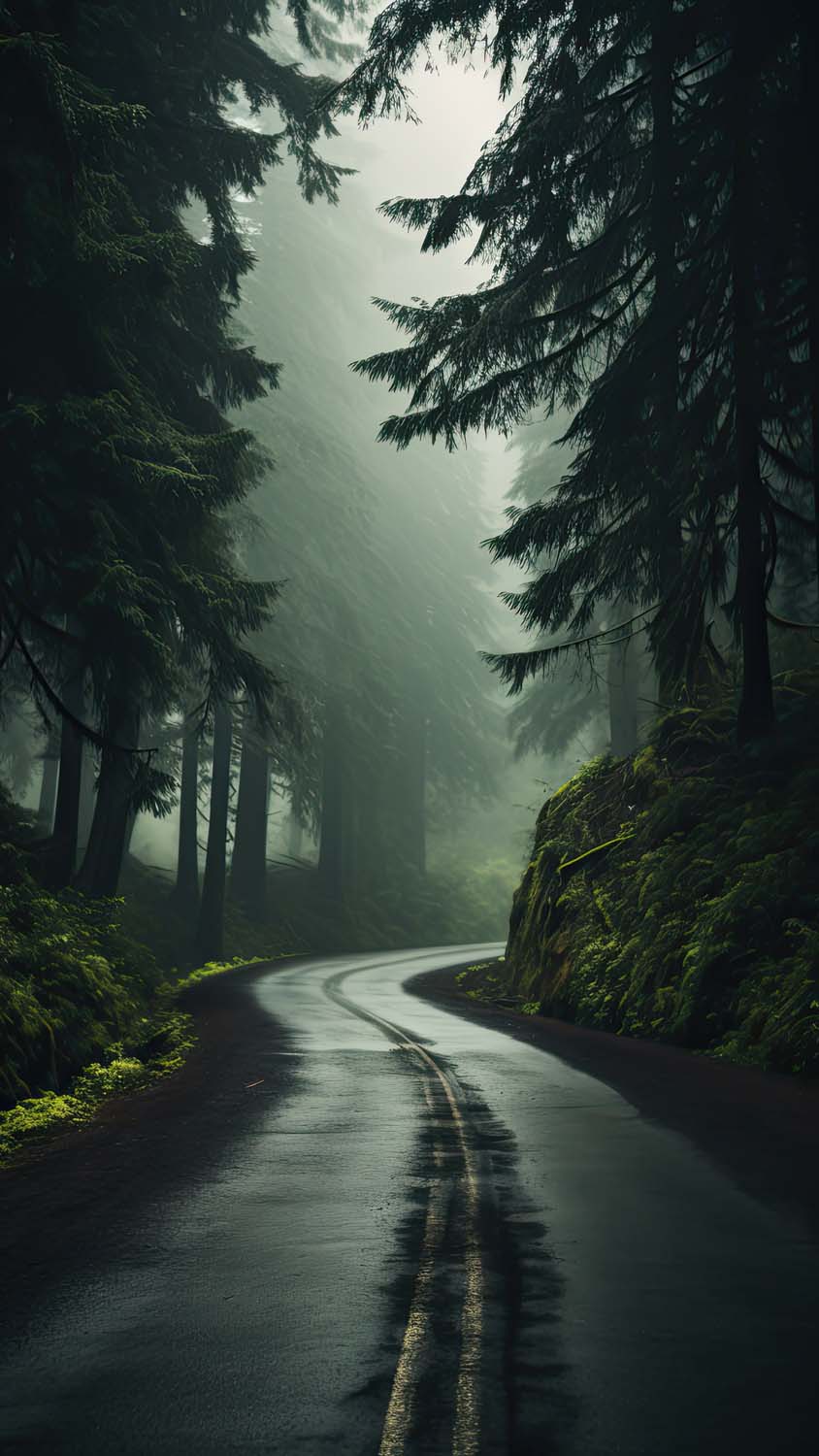 Green Forest Road iPhone Wallpaper