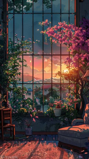 Lofi Art Sunset Window Sunshine iPhone Wallpaper HD