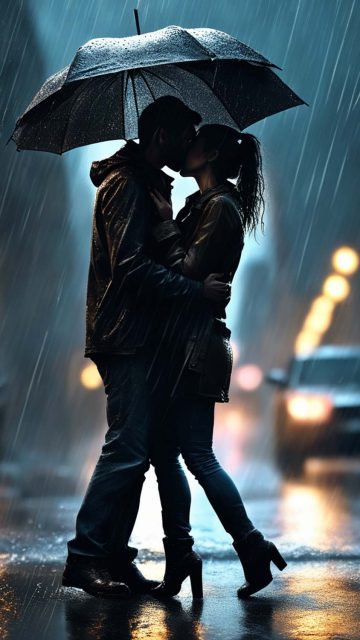 Lovers in Rain iPhone Wallpaper