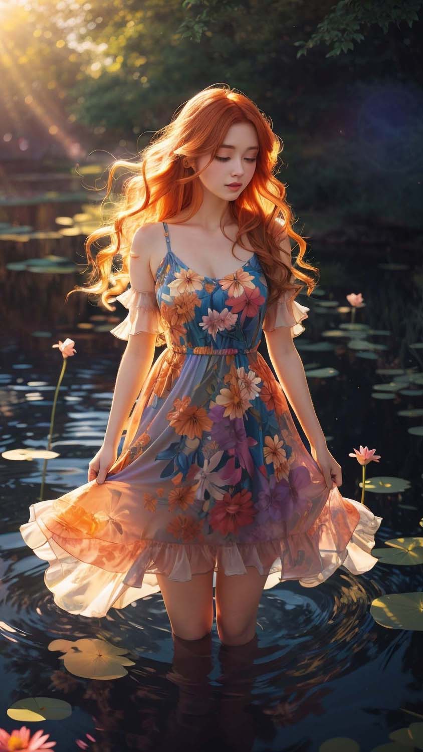 Redhead Girl in Nature iPhone Wallpaper