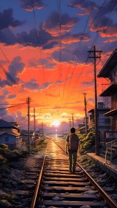 Walking on the Tracks iPhone Wallpaper