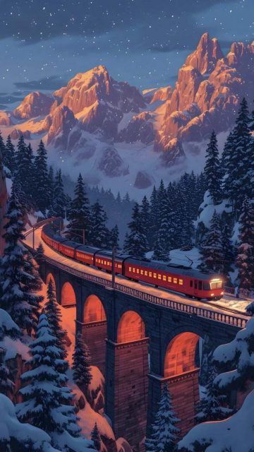 Winter Train iPhone Wallpaper