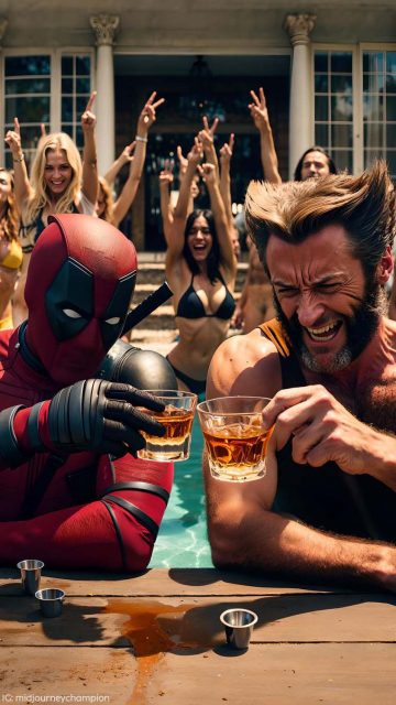 Wolverine and Deadpool Pool Party iPhone Wallpaper