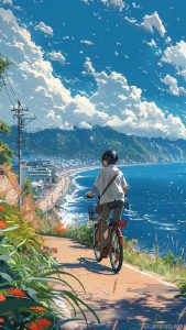 Bicycle Ride Vibrant Sky iPhone Wallpaper HD