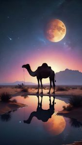 Desert Night Camel Moon iPhone Wallpaper HD