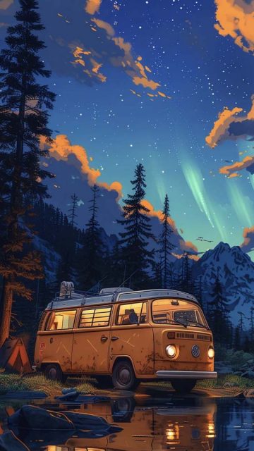 Forest Van Camping iPhone Wallpaper HD