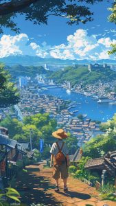 Luffy and the City iPhone Wallpaper HD