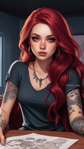 Red Hairs Artist Girl iPhone Wallpaper HD