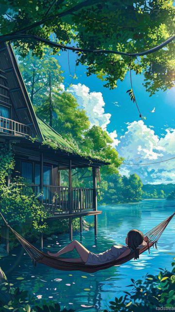 Resting on the Swing Bed in Nature iPhone Wallpaper HD