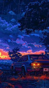 Retrowave Sunset Car iPhone Wallpaper HD