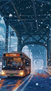 Snowfall Vibes Bus Ride iPhone Wallpaper HD
