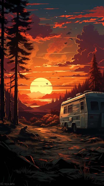 Sunset Camper iPhone Wallpaper HD