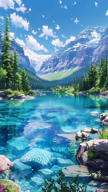 Vibrant Sky Clear Blue Water Lake iPhone Wallpaper HD