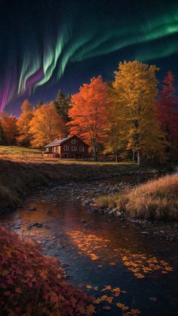 Autumn Night Aurora iPhone Wallpaper HD