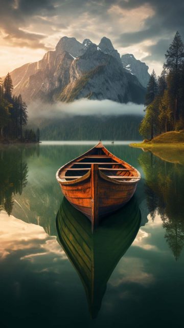 Boat in Calm Lake iPhone Wallpaper HD