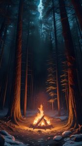 Bonfire at Forest Night iPhone Wallpaper HD