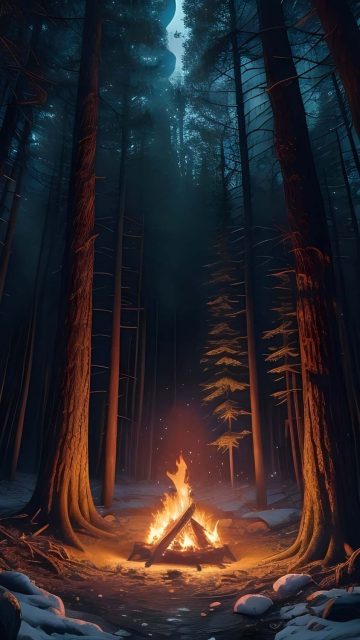 Bonfire at Forest Night iPhone Wallpaper HD