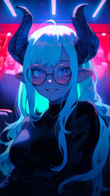 Cute Anime Girl with Devil Horns iPhone Wallpaper HD