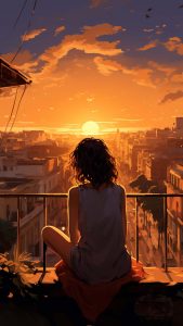 Girl Sunset Watching Lofi Art By tryx.arts iPhone Wallpaper HD