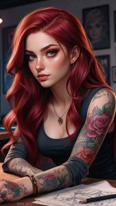 Red Hairs Tattoo Girl Anime iPhone Wallpaper HD