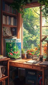 Study Table By lofiartloft iPhone Wallpaper HD