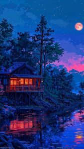 Sunset Lake side Cabin iPhone Wallpaper HD