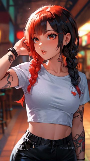 Tattoo Girl Red Hairs By imos artx iPhone Wallpaper HD