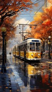Tram Train Autumn iPhone Wallpaper HD
