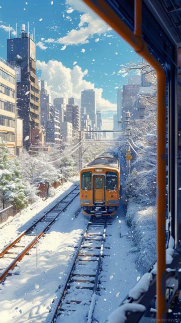 Winter Train By wonderinbrush iPhone Wallpaper HD