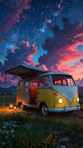 Classic Camping Van By 8bit renders iPhone Wallpaper HD