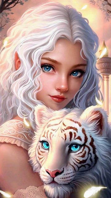 Girl with Tiger iPhone Wallpaper HD