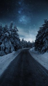 Snow Road Night iPhone Wallpaper HD