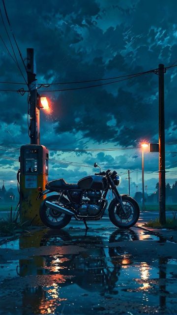 Sunset Cafe Racer Ride By 8bit renders iPhone Wallpaper HD