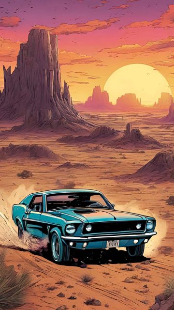 Mustang in Desert iPhone Wallpaper HD