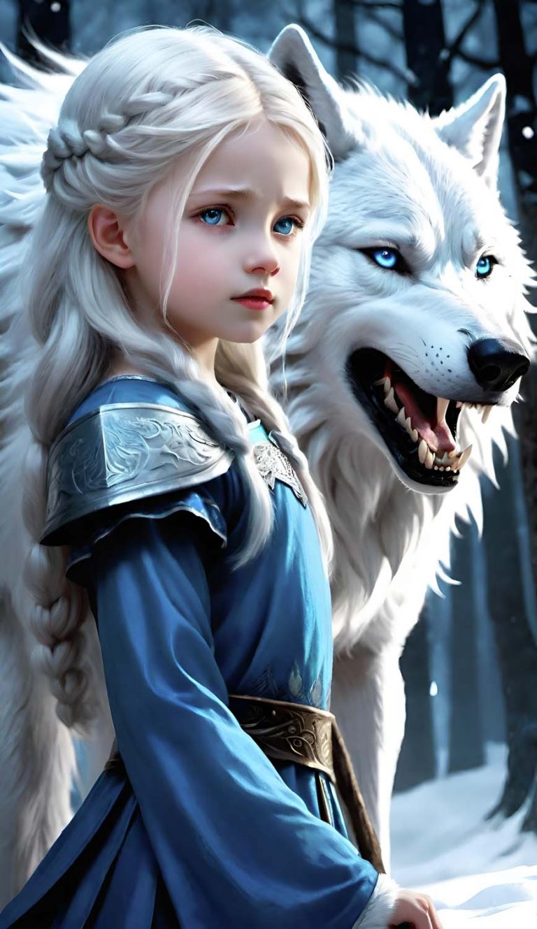 Girl with Wolf Guardian - iPhone Wallpapers