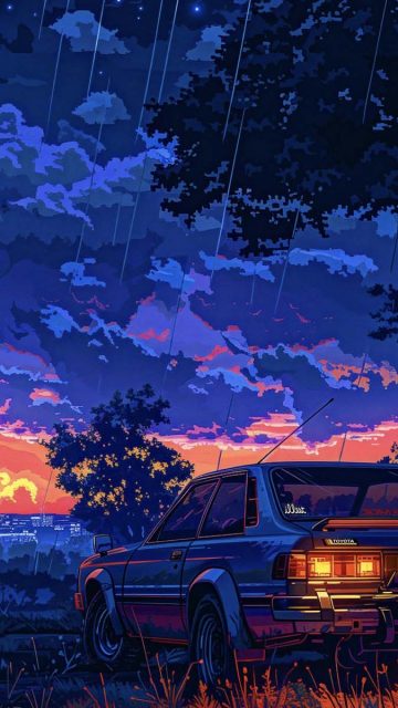 Sunset Retro Car Pixel Art